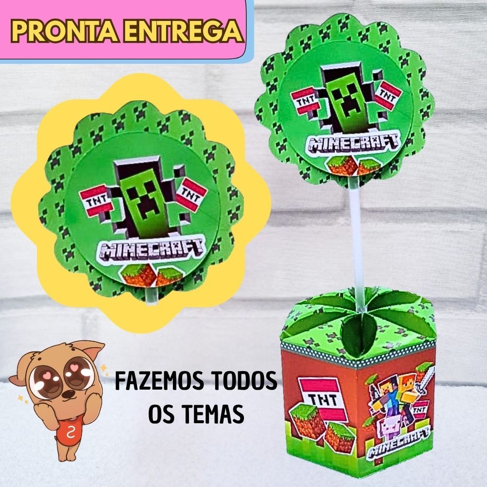 20 / Centro de Mesa Sextavado PEGUE E MONTE / ENVIO EM 24H MINECRAFT | Decoração Festa Infantil