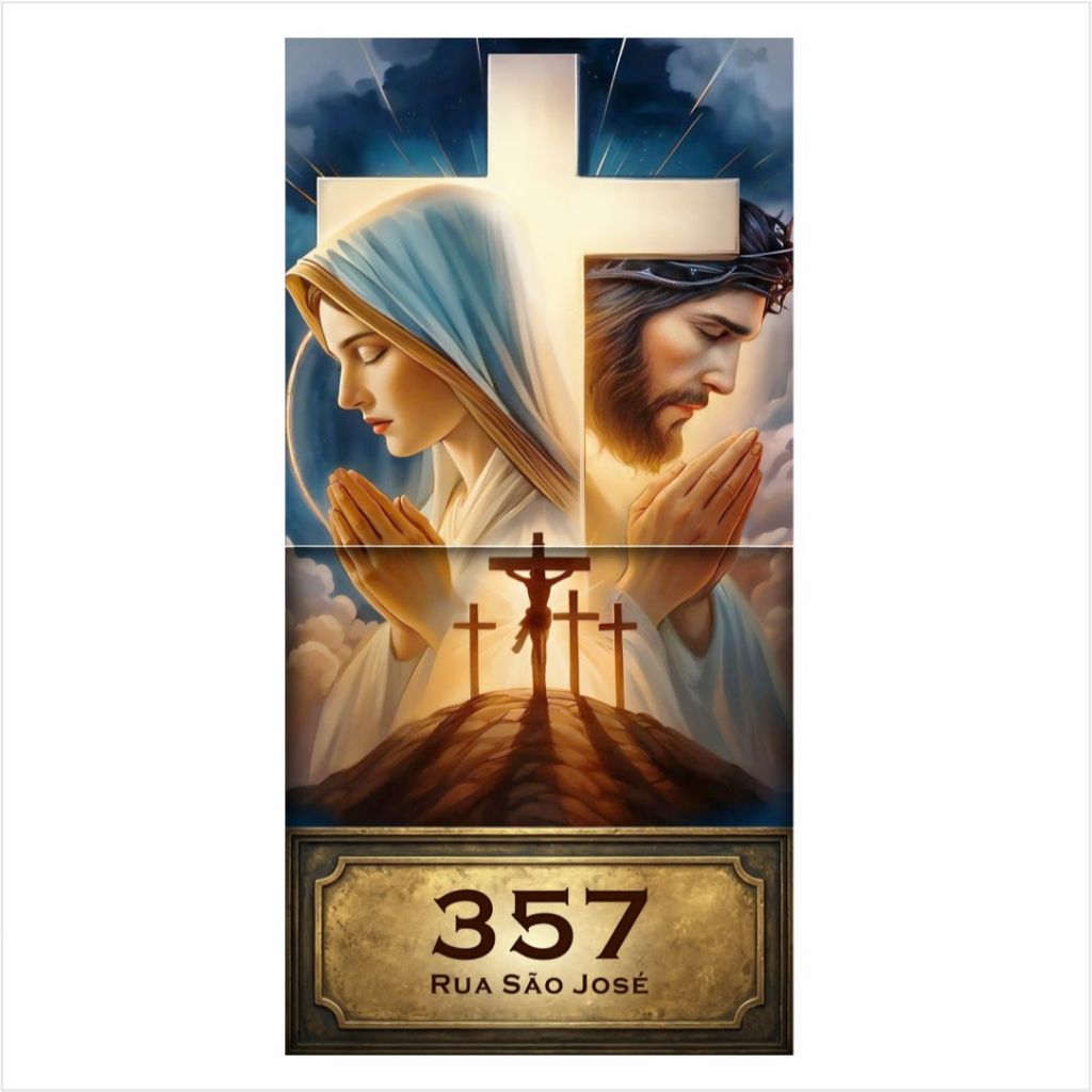 Azulejo Religioso Personalizado Número Casa Endereço Frase 2 Peças Placa Residencial Decorativa Mod4
