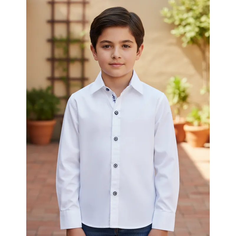 Camisa Branca Social Slim Lisa Elegante Manga Longa Infantil Juvenil Masculino Alfa Batizado Casamento Formatura
