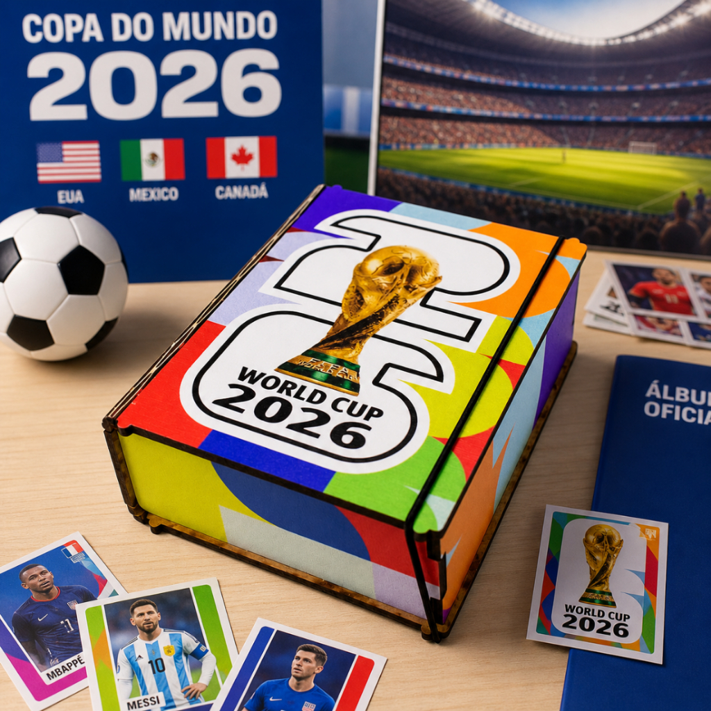Caixa Porta Figurinhas Copa do Mundo 2026 MDF Caixa Organinizadora .