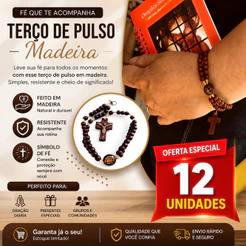 KIT 12 Peças Terço de Pulso Nossa Senhora Madeira Pulseira
