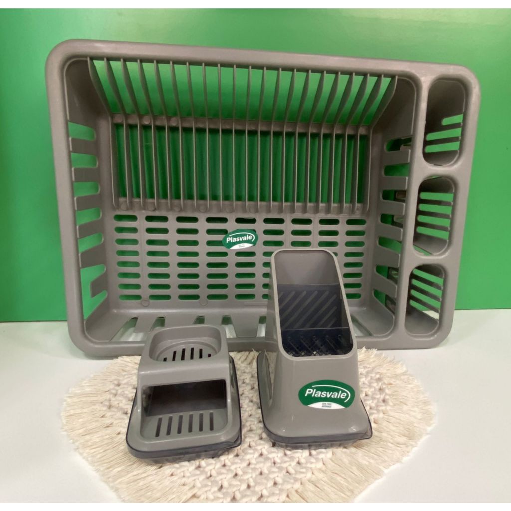 Kit Escorredor de louça + Escorredor de talheres + Porta Detergente/Esponja Plasvale Plástico
