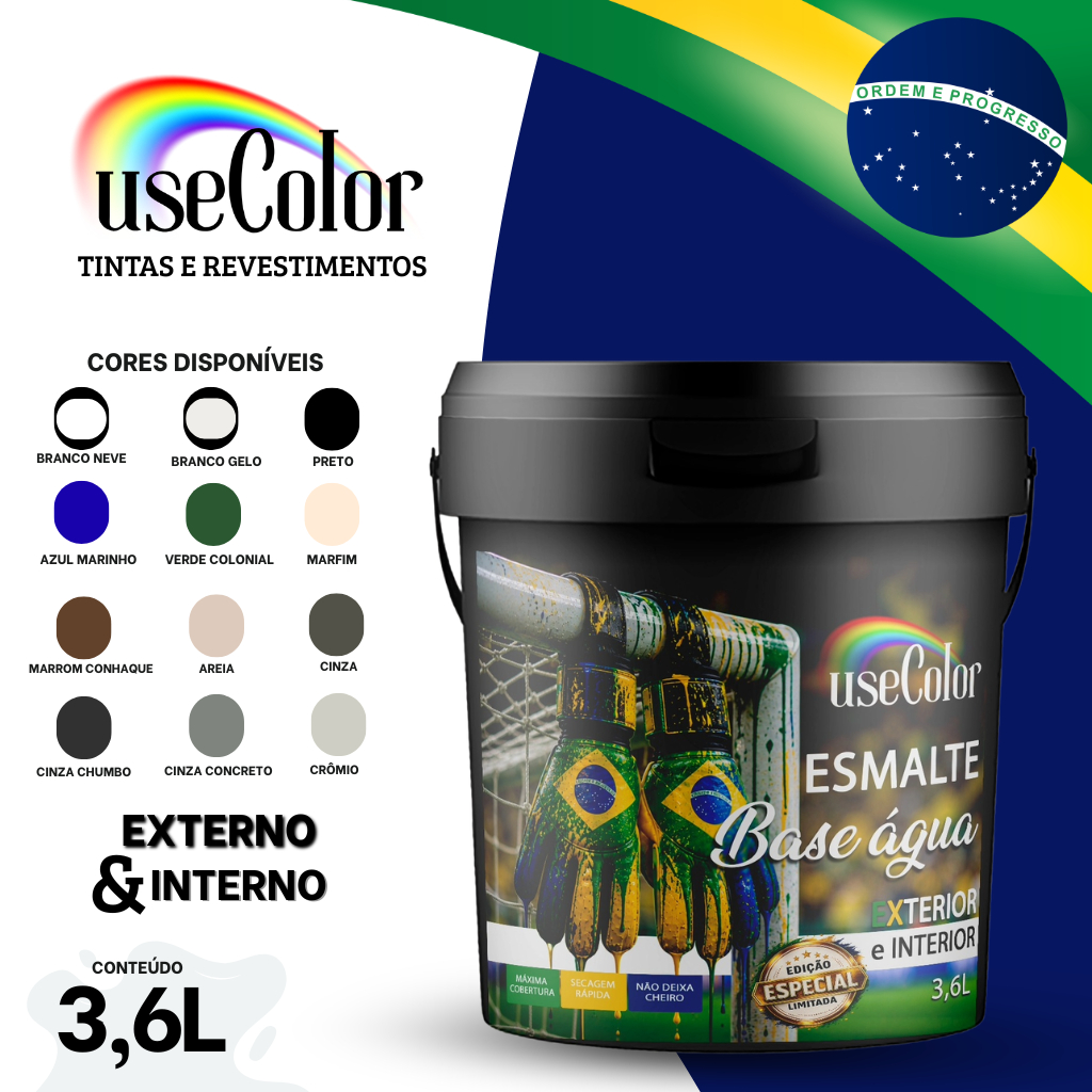 Tinta Esmalte 3,6L Base Água Boa Cobertura Metais e Madeiras