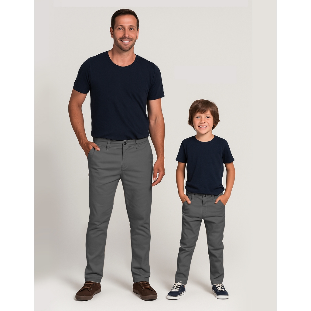 Kit Tal Pai Tal Filho Calça Sarja Slim Fit Bolso Faca Look Combinando