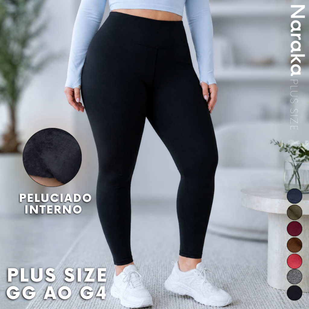 Calça Legging Flanelada Plus Size Cintura Alta Zero Transparência