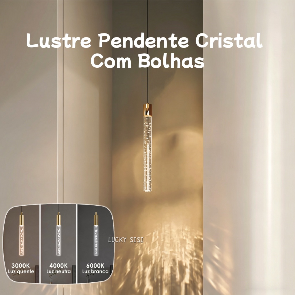 Lustre Pendente Cristal Com Bolhas，Pendente Cilindro Cristal Led Com Bolhas Lustre，3 Cores，lustre sala jantar，luminária
