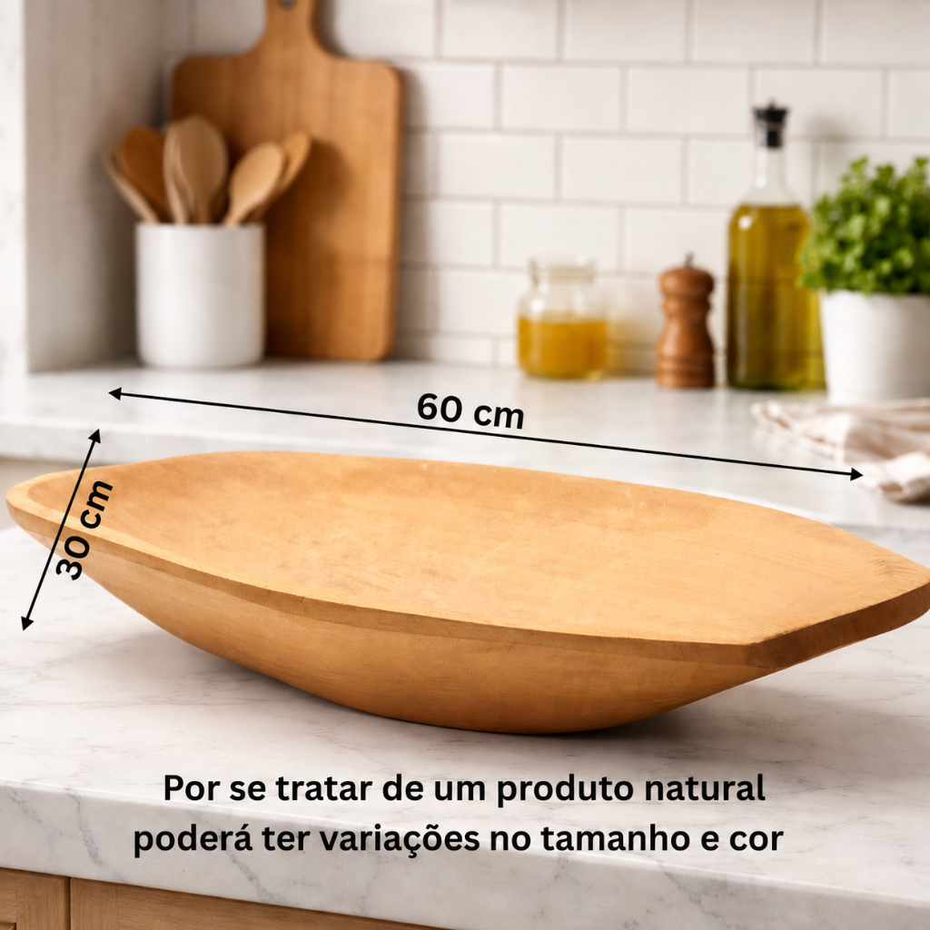 Gamela grande 60cm rústica de madeira maciça, resistente, rústica, artesanal, ideal churrasco