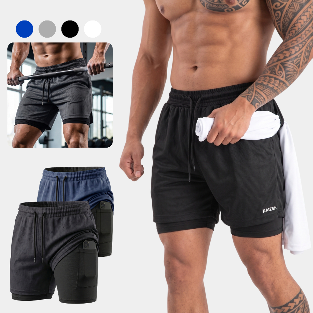 Bermuda Dupla 2 em 1 Academia Dri Fit Proteção UV 50 Shorts Masculino para treino isa store