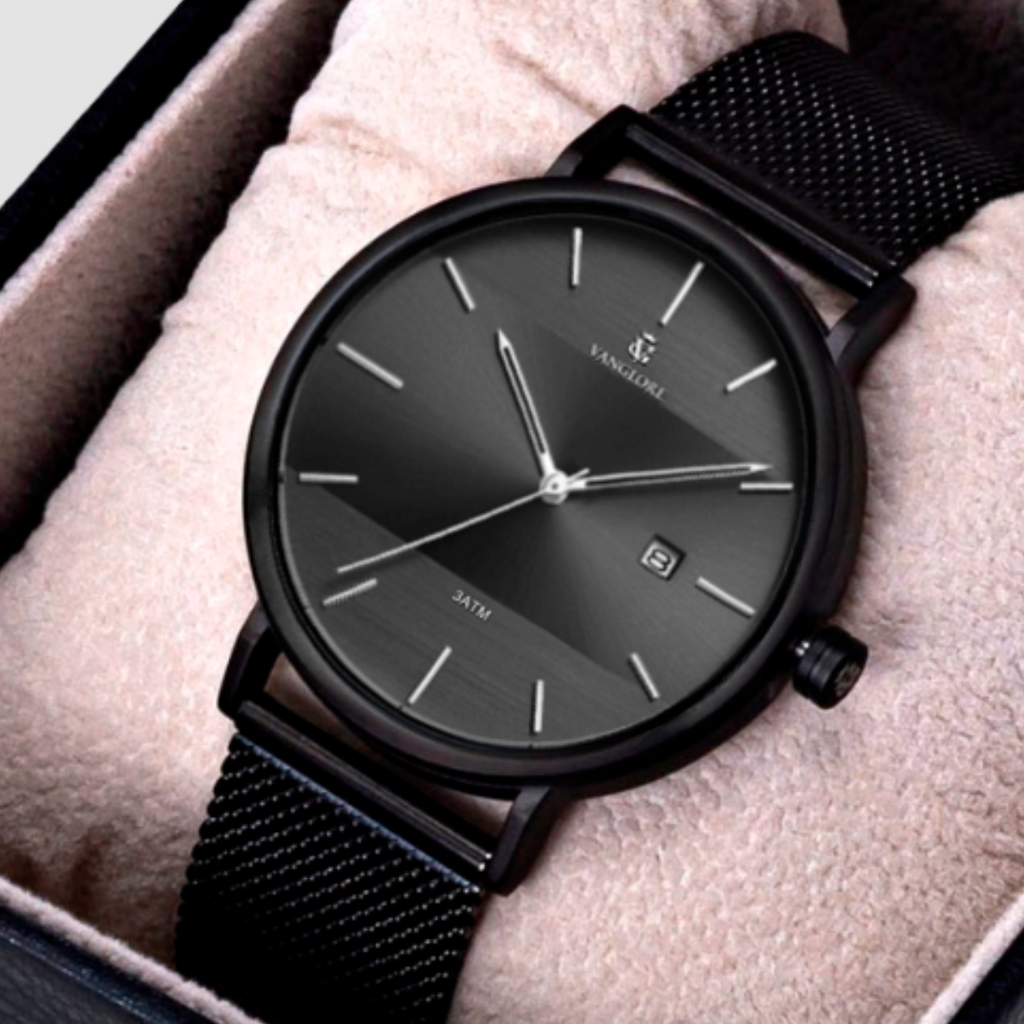 Relógio Masculino Slim Preto All Black 40mm Pulseira Mesh Aço Inox Vanglore Selecty