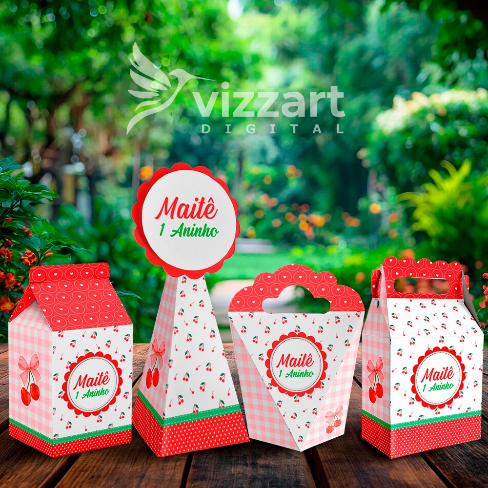 Kit 20 Caixinhas Personalizadas Cerejinha Cereja ( 5 de cada ) Festa Personalizada - Lembrancinha para Festa aniversario