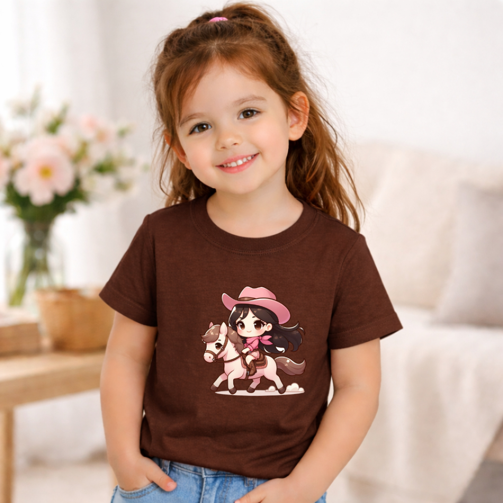 Camiseta Tshirt Infantil Boiadeira Menina Cowboy Country Fazendinha Estampa Fofa Algodão Premium