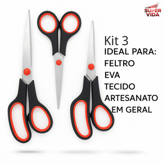 Kit 3 Tesouras Profissionais Multiuso 5.5/7.5/8.5" Luatek Costura Artesanato Domestico