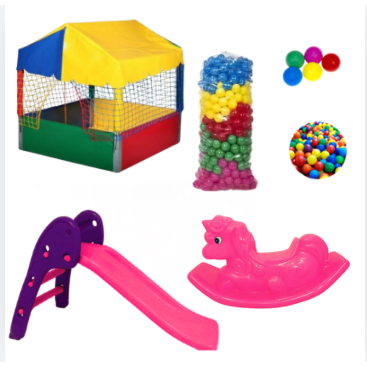 Mega Kit Diversão Kids Completo – Piscina de Bolinhas 1x1 com Escorregador Baby, Gangorra Unicórnio e 500 Bolinhas