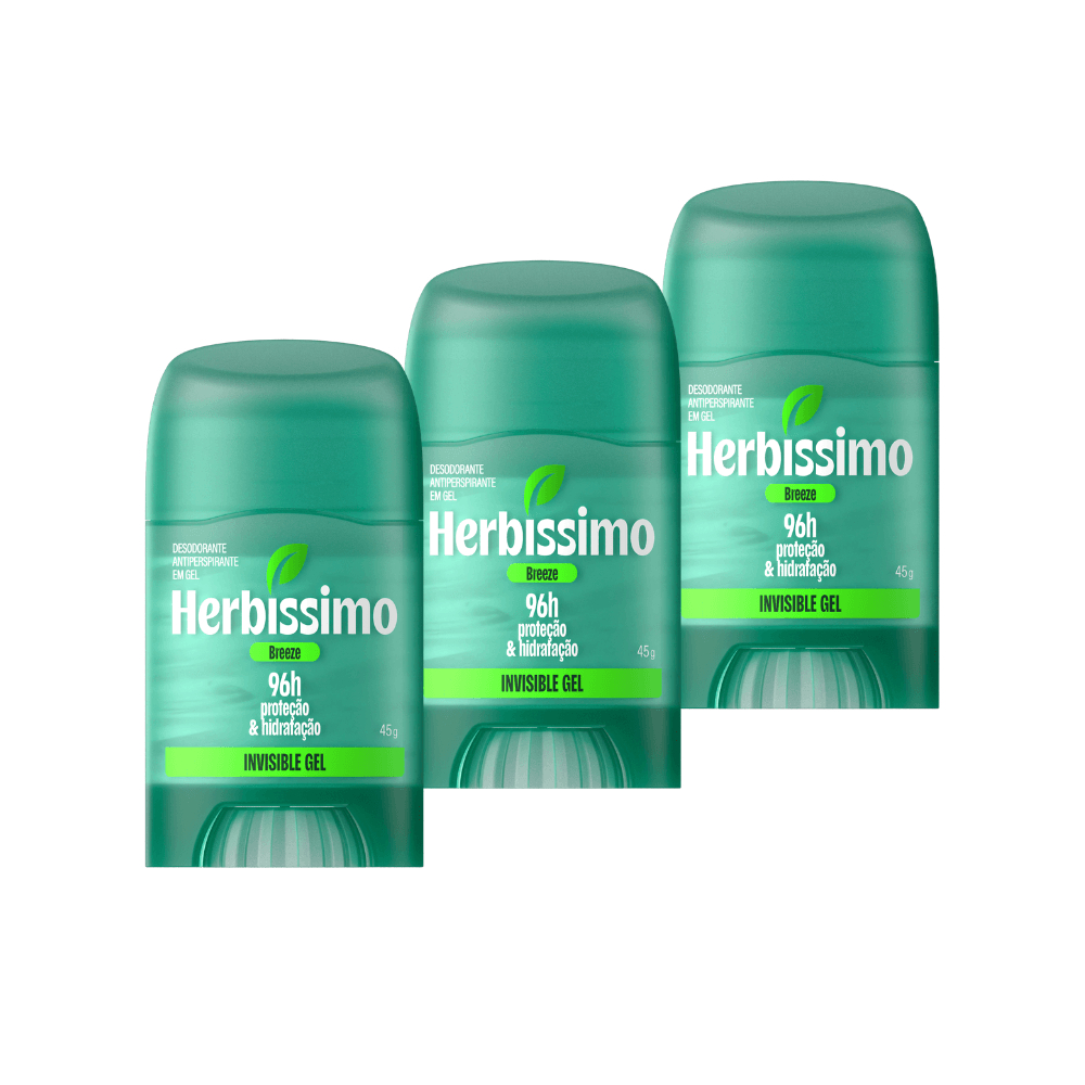 Kit Desodorante Antitranspirante Herbíssimo Invisible Gel Breeze 45g (3 unidades)