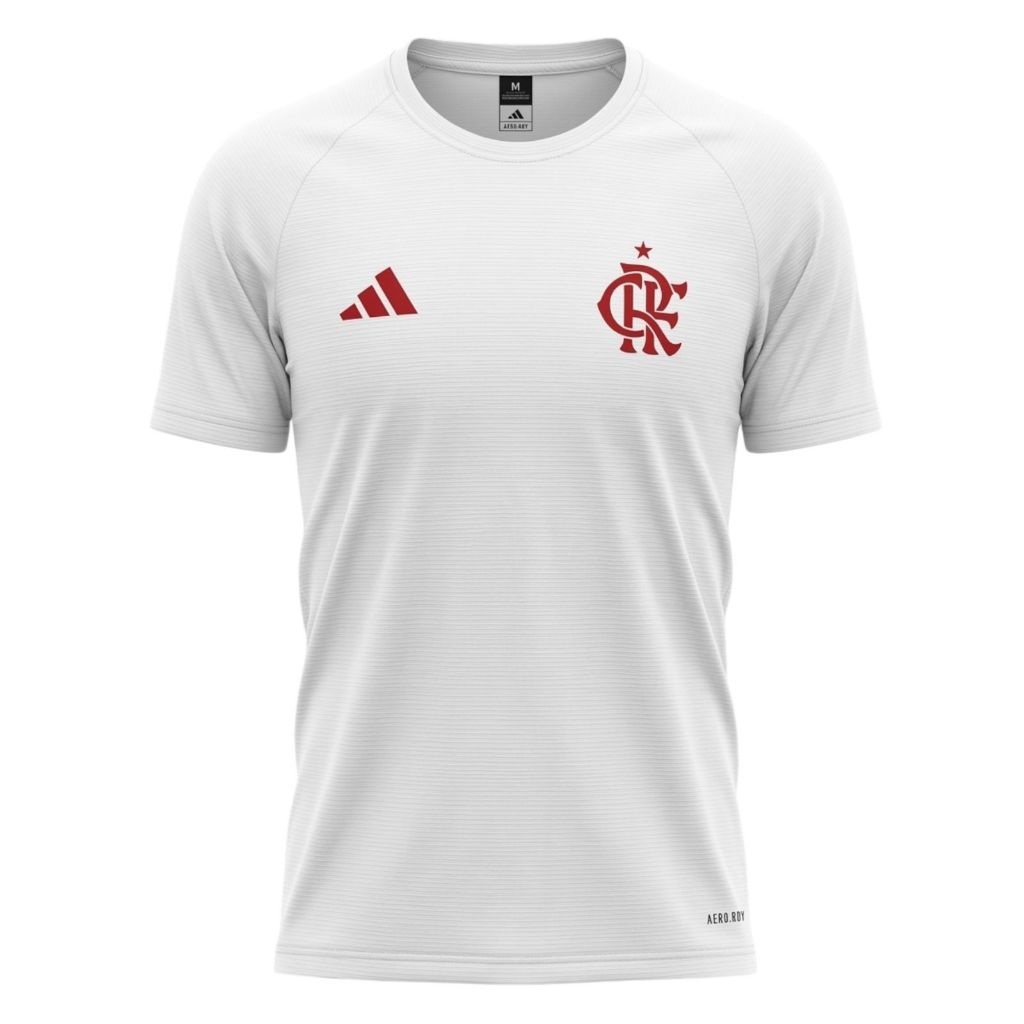 Camiseta Masculina Esportiva Flamengo Dry Fit Branco/ Vermelho