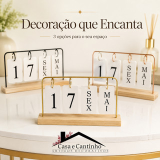 Calendário de Mesa Decorativo com Plaquinhas Preto Rose Dourado Permanente (Conceito Cantinho)