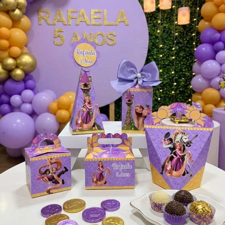 KIT FESTA PERSONALIZADA RAPUNZEL - PEGUE E MONTE - Lembrancinha- Aniversário- Caixinha Personalizada