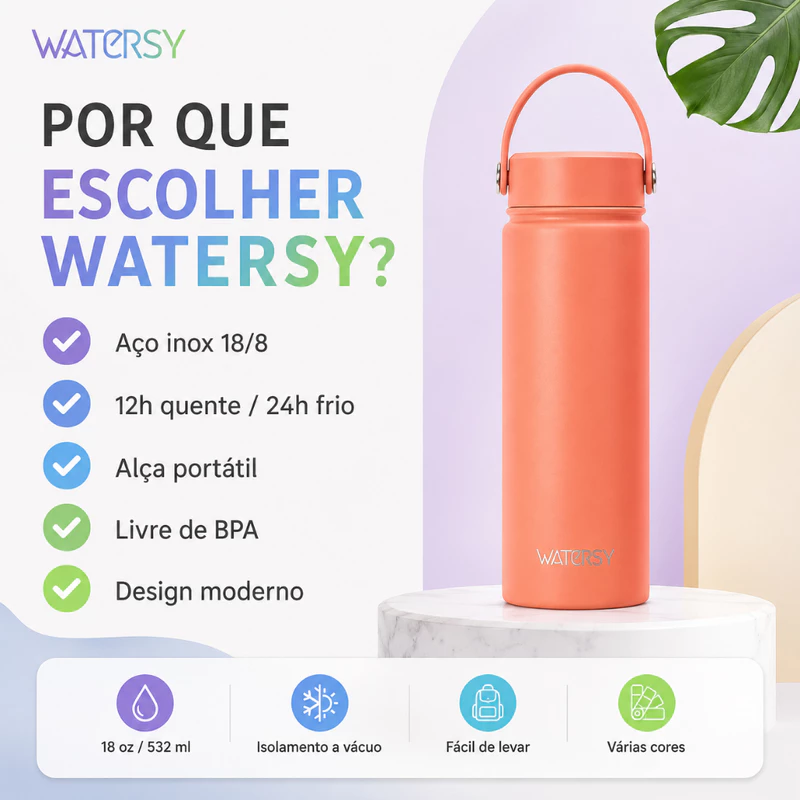 Garrafa Térmica Portátil Watersy 532ml em Aço Inox sem BPA para Viagem — foto 9