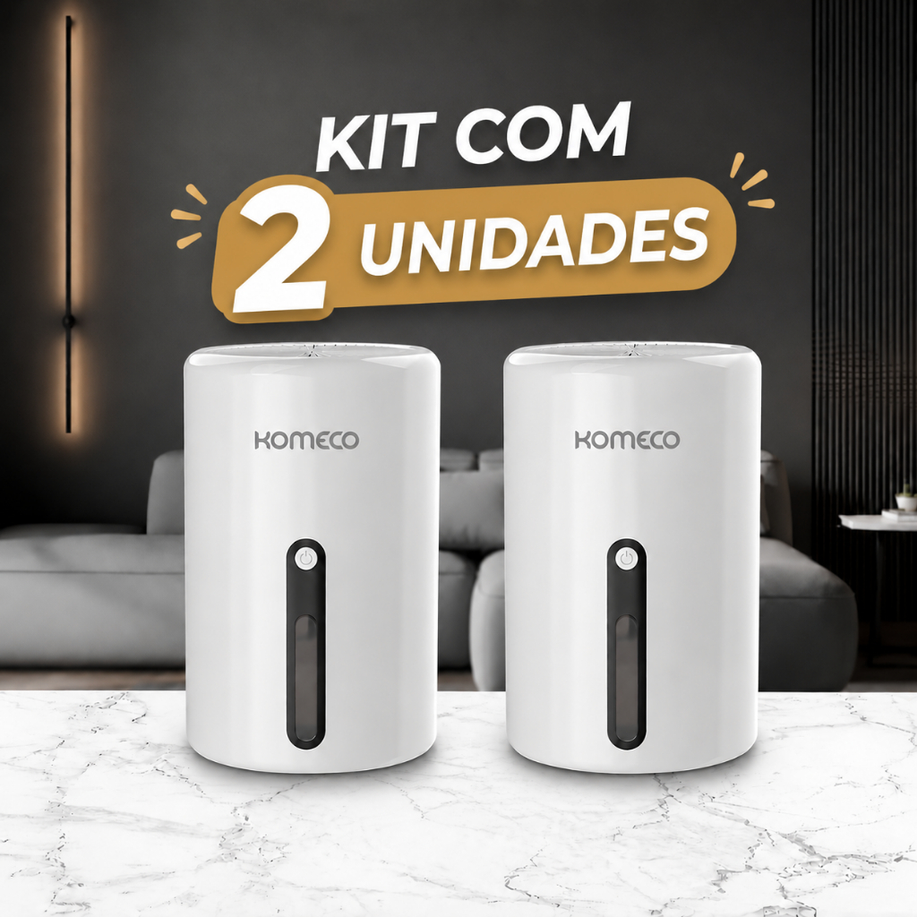 Kit 2 Mini Desumidificador de Ar Portátil 900ml Komeco Kdp 300 G1 Bivolt Peltier Antimofo Led RGB