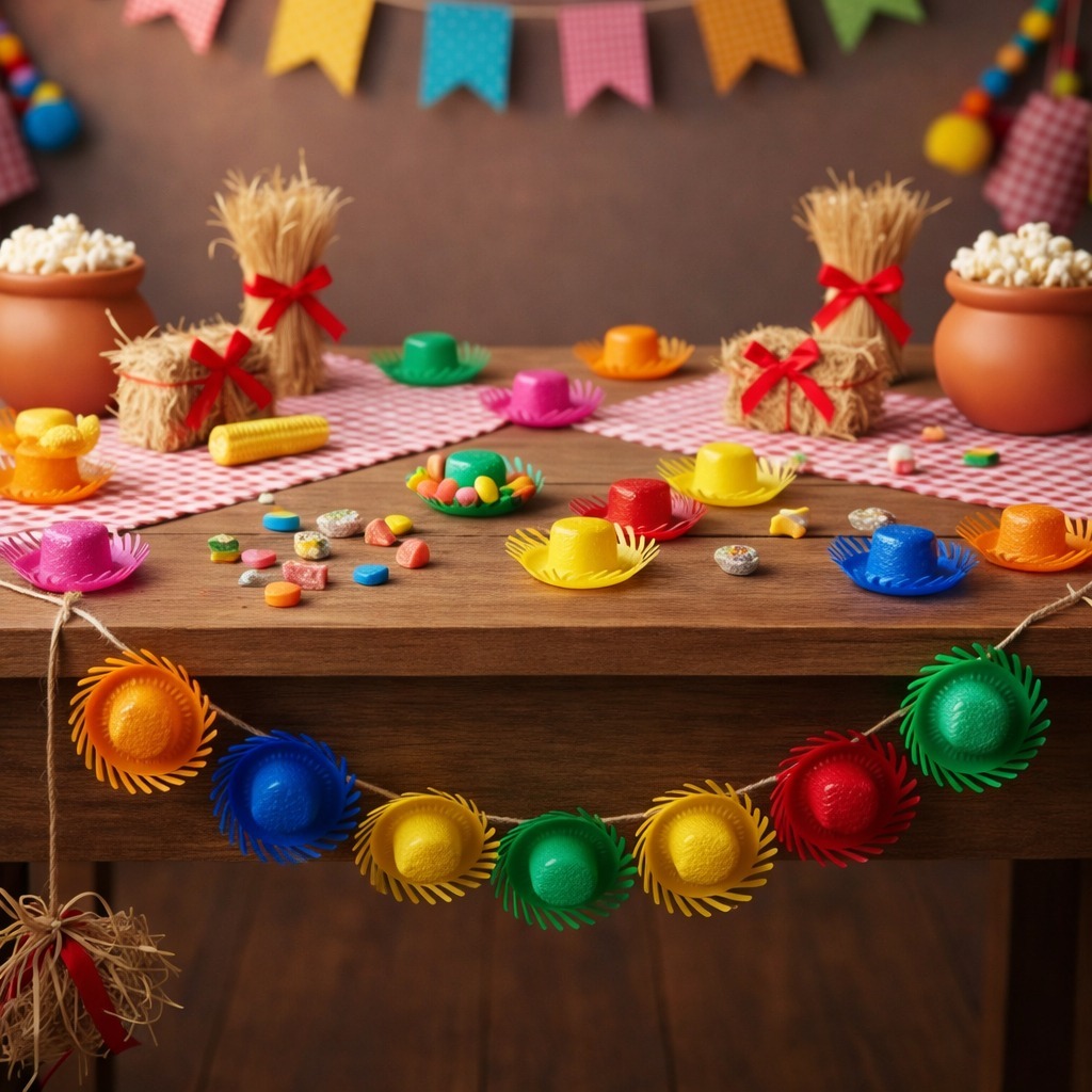 Kit 25 Mini Chapéu Colorido De Plástico Festa Junina Decoração Doce