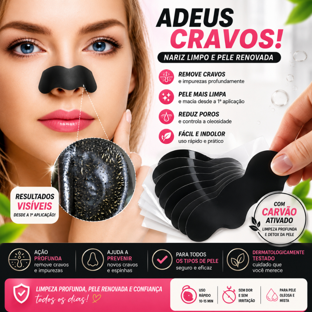 Adesivo para Limpeza do Nariz Poros com Carvão Ativado – Cuidados Faciais