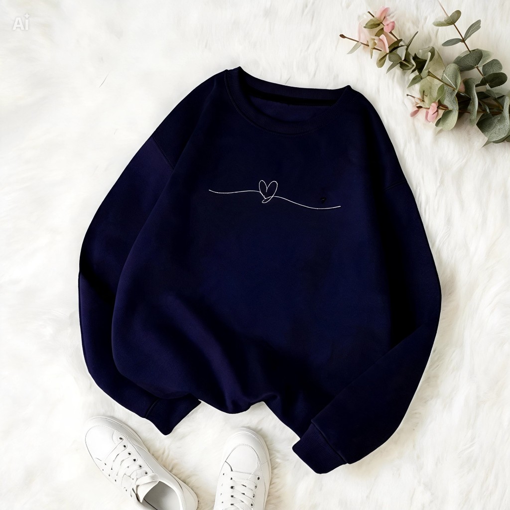Moletom Gola Redonda Feminino Coração Minimalista Fashion