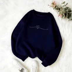 Moletom Gola Redonda Feminino Coração Minimalista Fashion