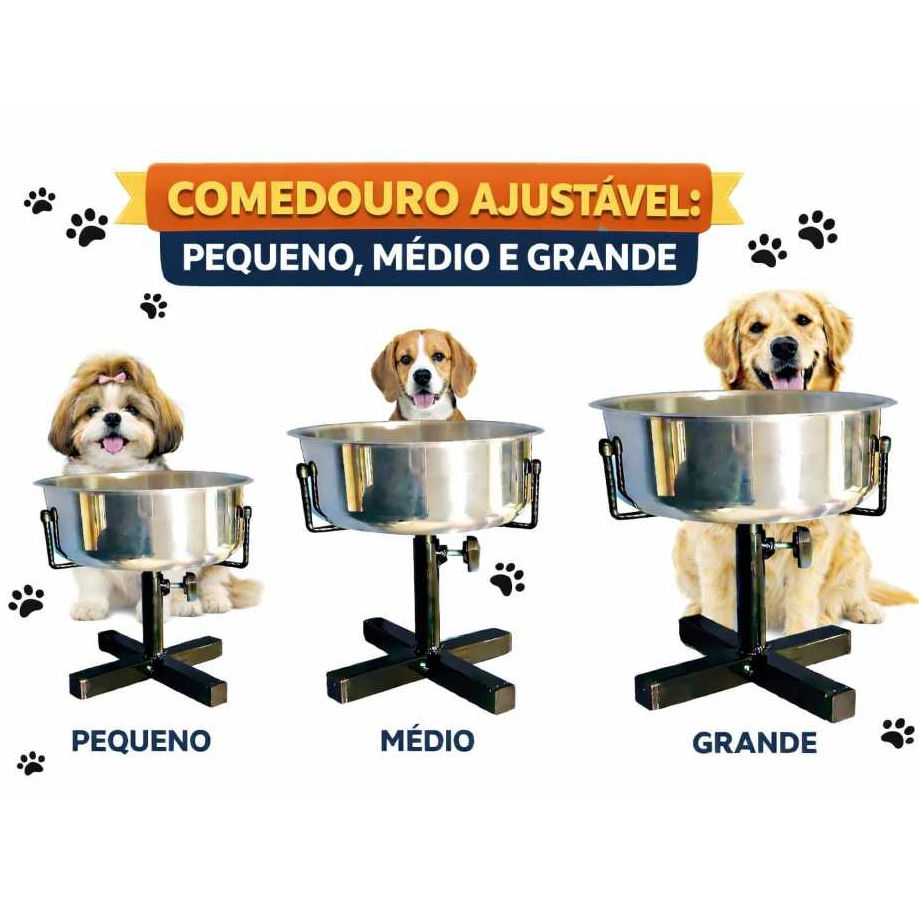 Comedouro ou Bebedouro Pet Ajustável Elevado Com Regulagem Para Cachorros e Gatos