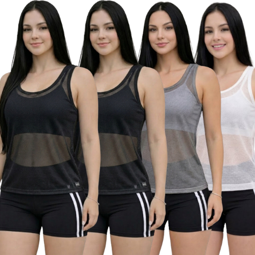 Kit 4 Regata Telinha Feminina Transparente Fitness Academia Leve Ideal Para Sobreposição — imagem 2 de 2