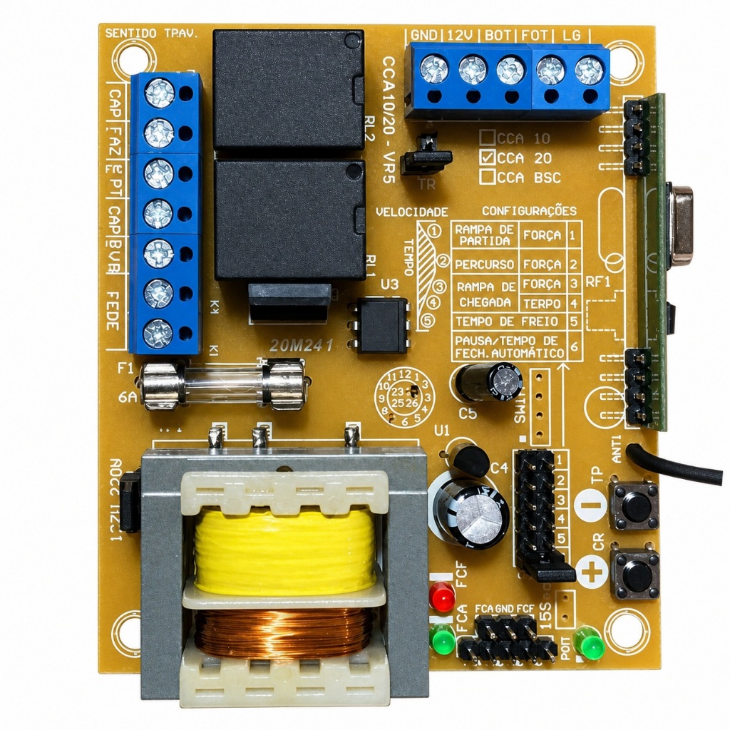 Central Placa de Comando Automatizador Portão Eletrônico Basculante Deslizante Rcg Cca-10 Clp