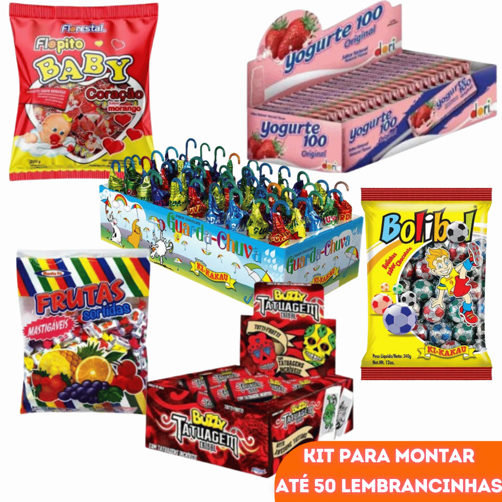 Kit Festa Doces Guloseimas Sacolinha Surpresa Lembrancinhas Bala Bombom Aniversário 24 a 50