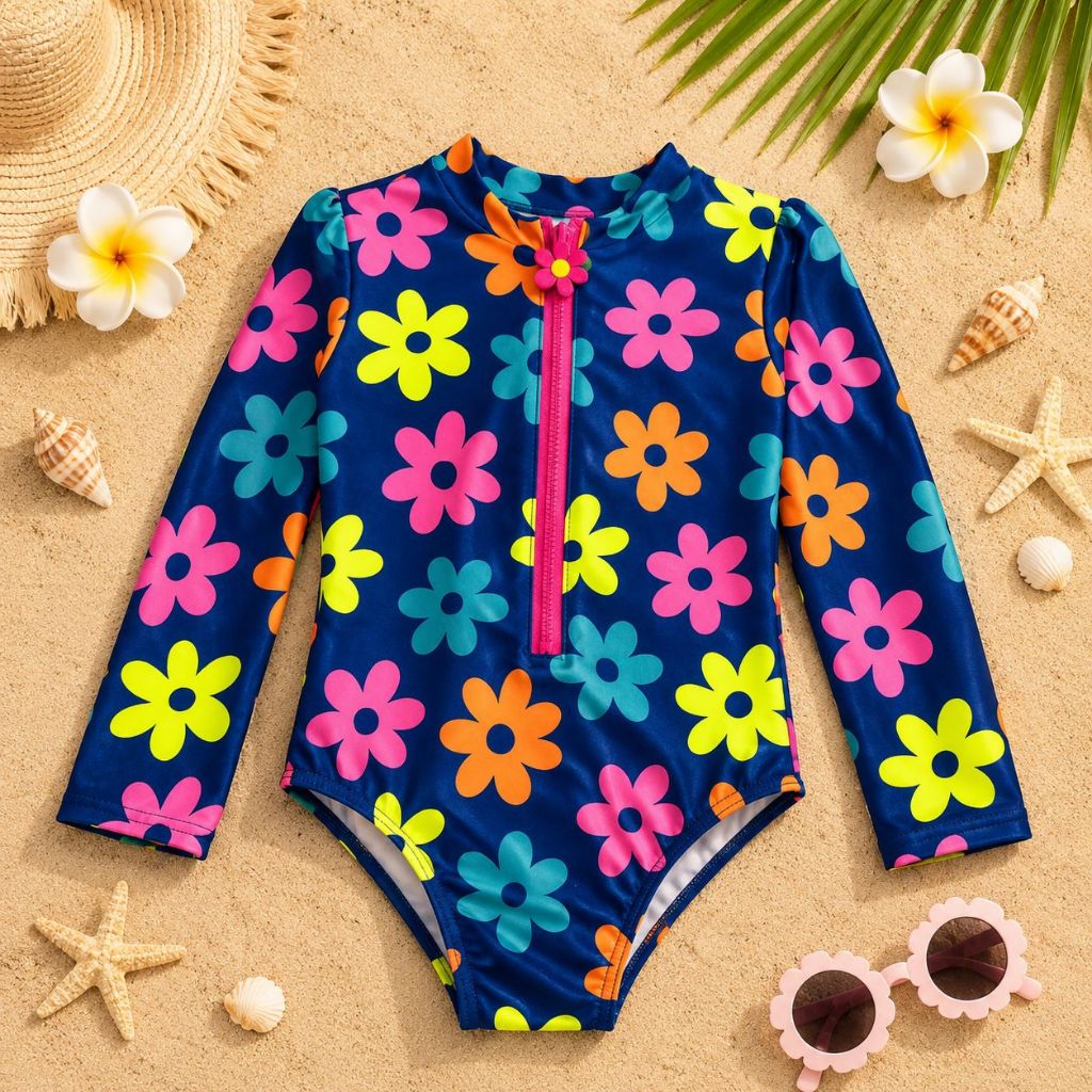 Maiô Infantil Feminino Praia UV50+ Estampa Colorida Manga Longa