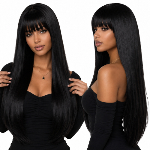 Peruca Wig Fibra Orgânica Premium Longa Lisa Com Franja