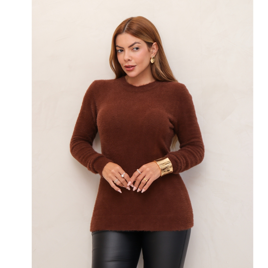 Blusa Feminina Suéter Pelinho Grosso Gola Redonda Inverno 3RD SD2013