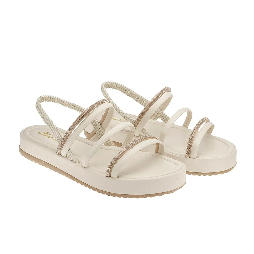Sandália Feminina Rasteira Papete Plataforma Confortável Brilho Strass Moda Casual Elegante