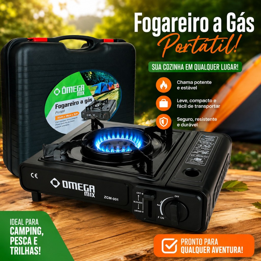 Fogareiro Portátil a Gás Camping com Maleta Fogão Compacto para Pesca Trilha e Viagem