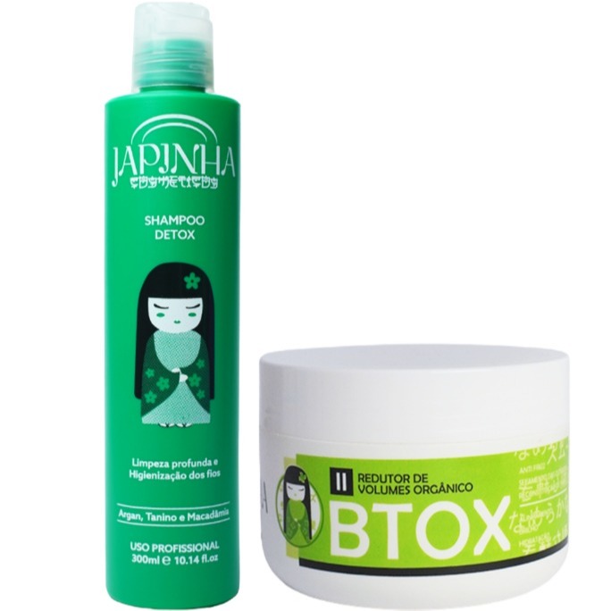 Kit Btox Japinha Profissional 300ml | Shampoo Detox + Btox Redutor de Volume Orgânico!! 💚