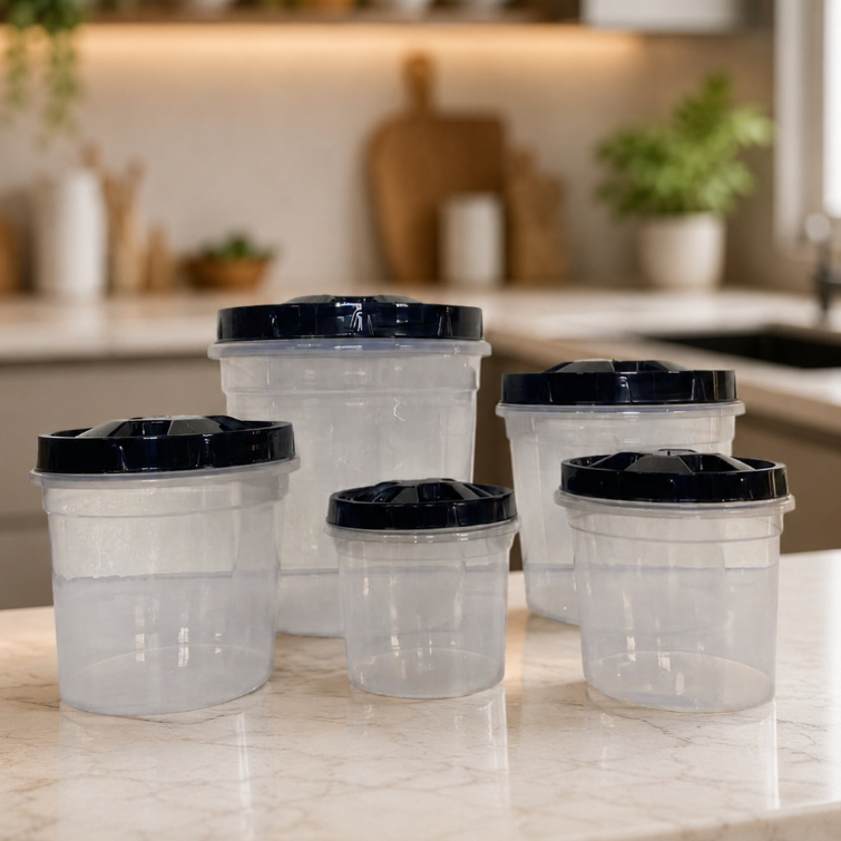 kit 5 Potes Mantimento Transparente Tampa Rosca Organizador Alimentos Cozinha