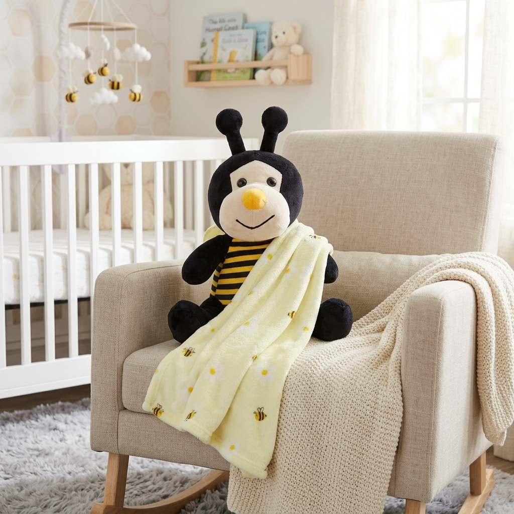 Manta Bebê com Pelúcia Abelha Amarela Macia Naninha Enxoval Menina Presente Maternidade Fofinha Luxo Quarto Infantil