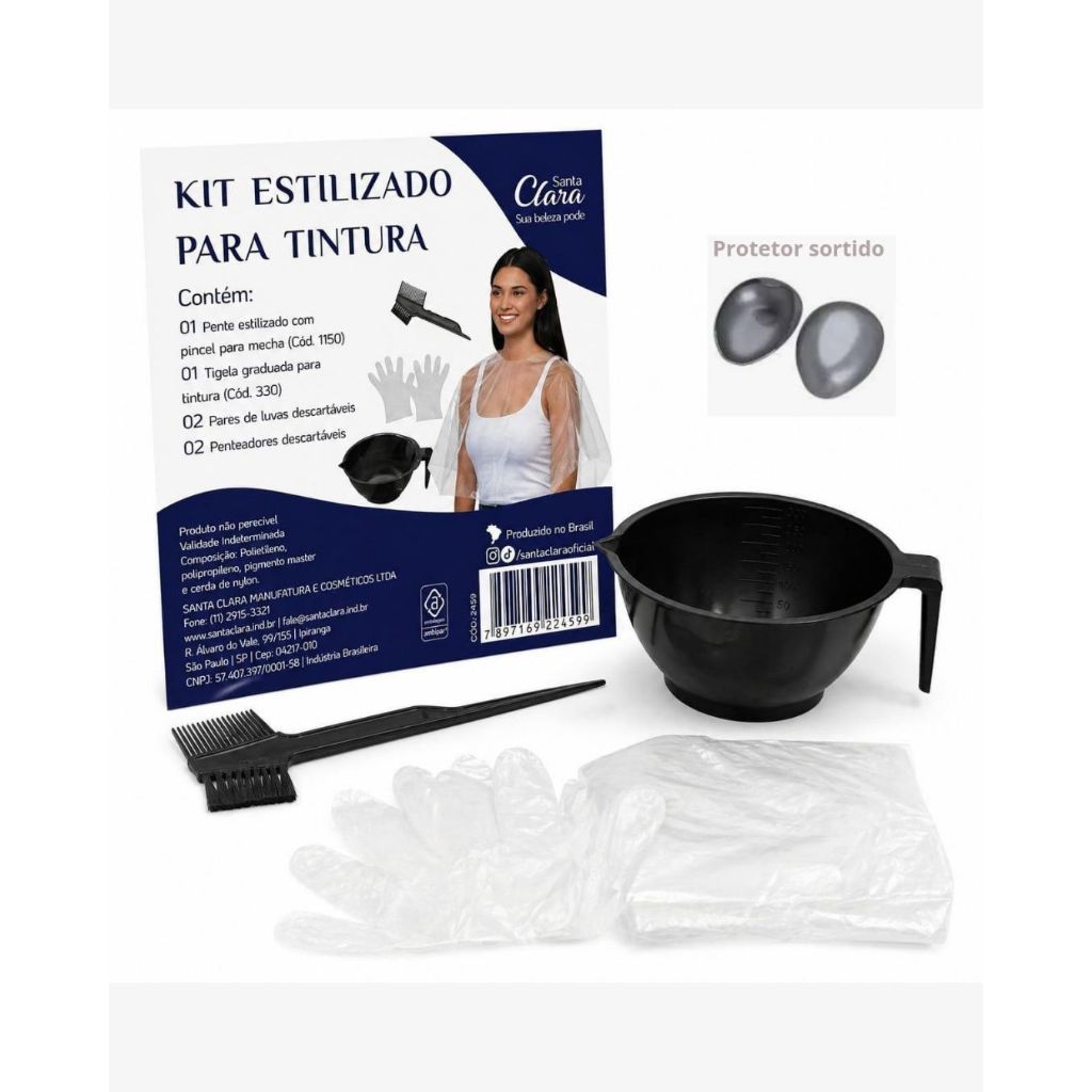 Kit Cabeleireiro Para Tintura Capilar Com Tigela Pincel Capa E Protetor Orelha