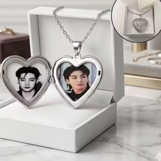 Cordão Em Aço Inox Colar Com Fotos Relicário Personalizado Medalhão Com Pingente Com Foto BTS Army Pingente Abre Coração
