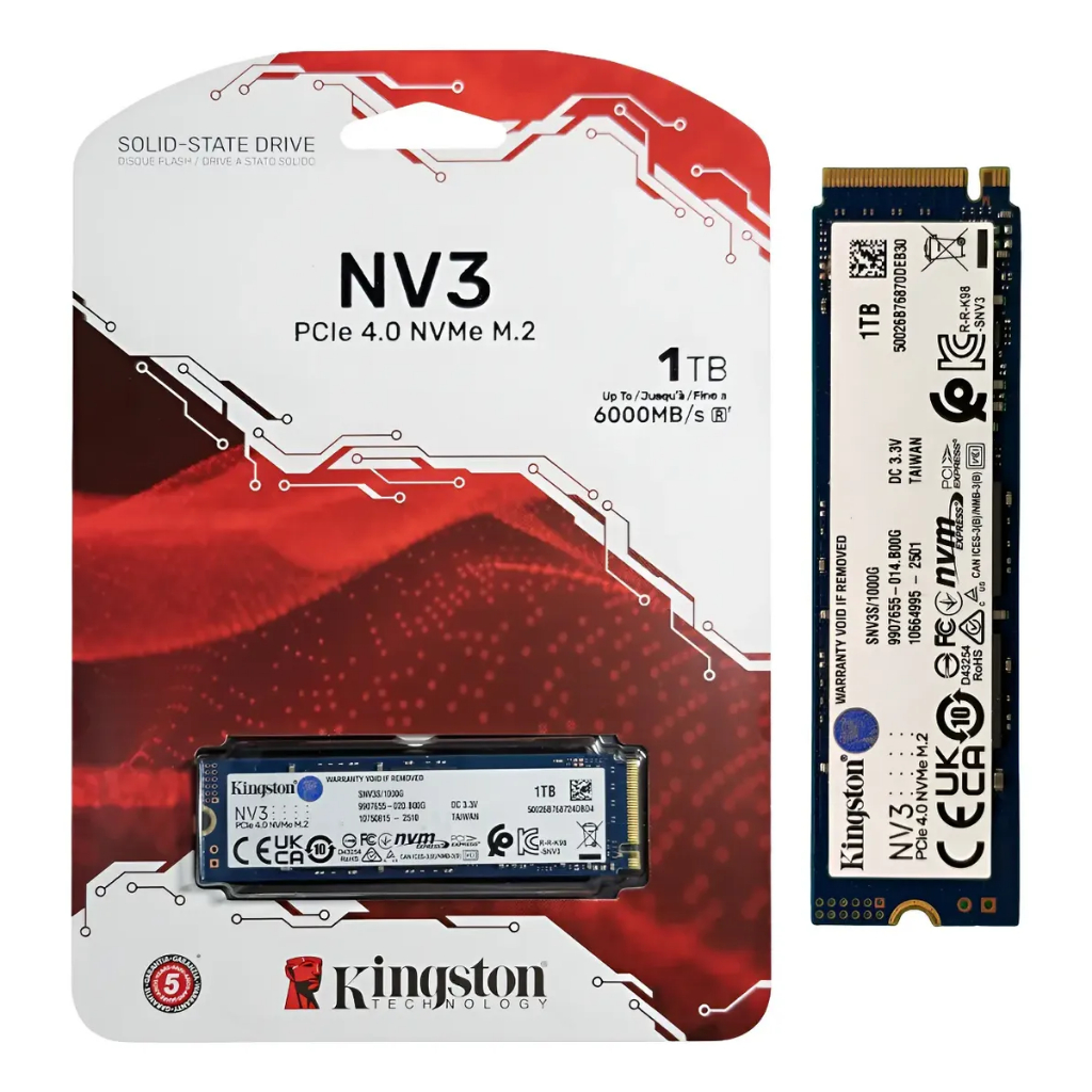 SSD Kingston NV3 1TB M.2 2280 PCIe 4.0 NVMe Leitura 6000MB/s Gravação 4000MB/s para PC e Notebook