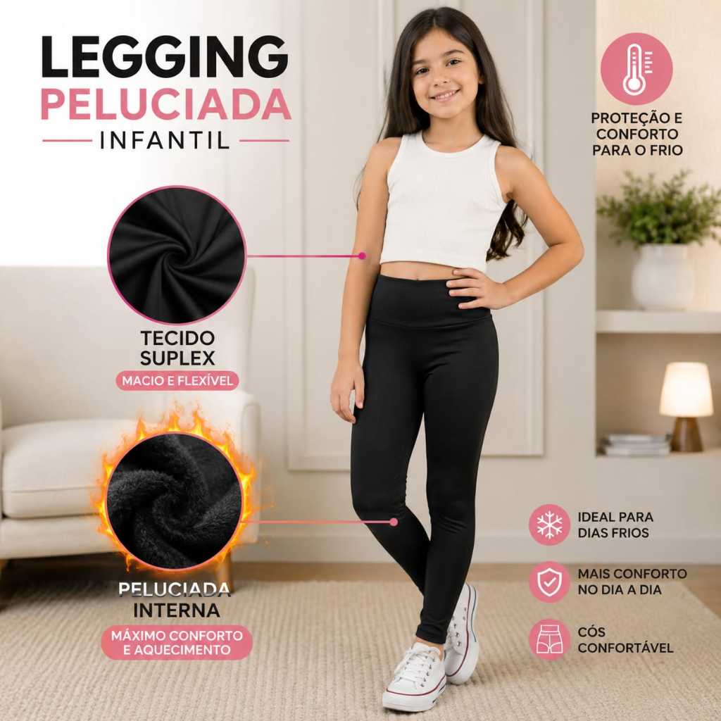 Calça Legging Infantil Térmica Tendência Escolar
