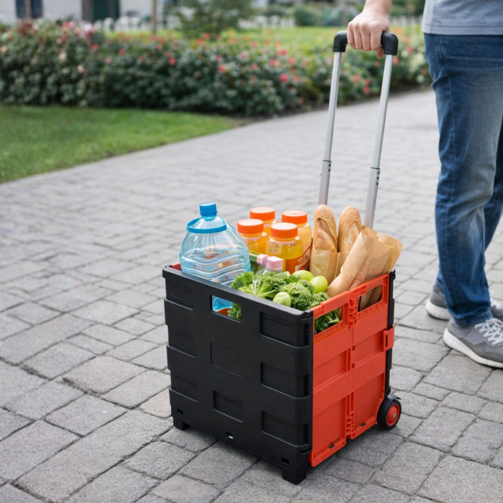 Carrinho De Feira Compras Grande 60 Litros Dobravel Regulável 34cm Profundidade Suporta 35kg CHEF D
