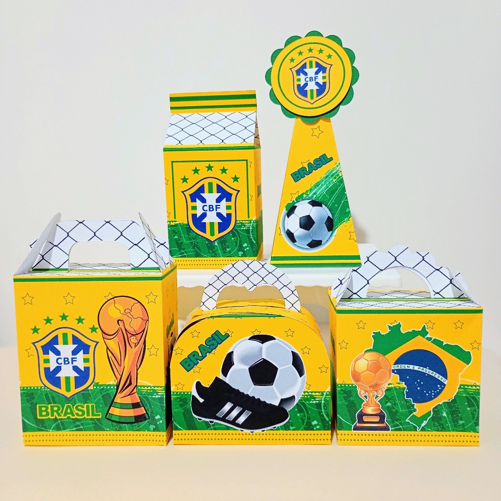 PEGUE E MONTE 15/20/30 Kit Caixas Brasil, Copa, Futebol. Caixinha, lembrancinha, decoração de festa infantil.