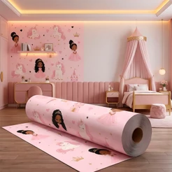 Papel de Parede Adesivo Para Quarto Infantil Rosa Princesas Menina Bebê