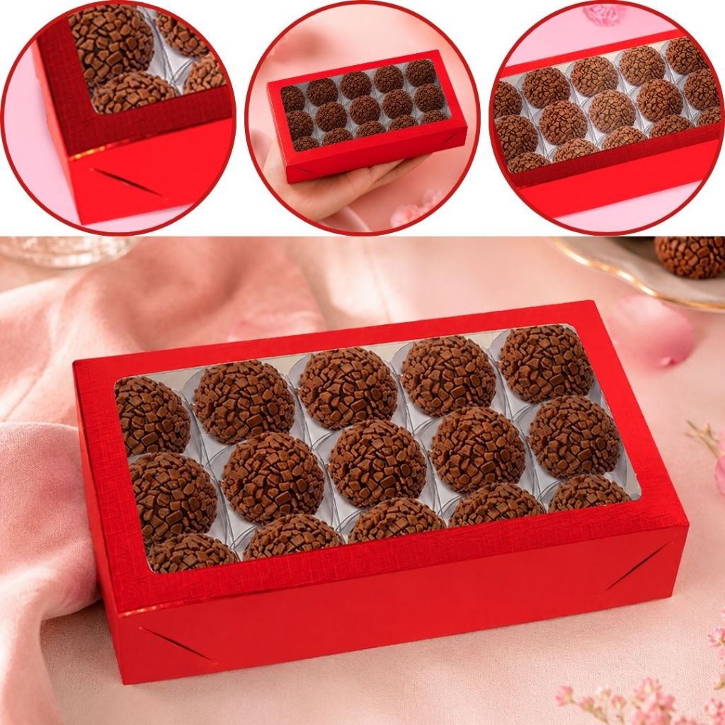 10~50 CAIXA LAMINADA C/ VISOR (15 DOCES) 4x20x12 cm VERMELHO 4684 (CHOCO)