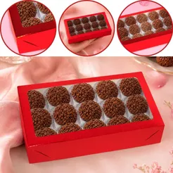 10~50 CAIXA LAMINADA C/ VISOR (15 DOCES) 4x20x12 cm VERMELHO 4684 (CHOCO)