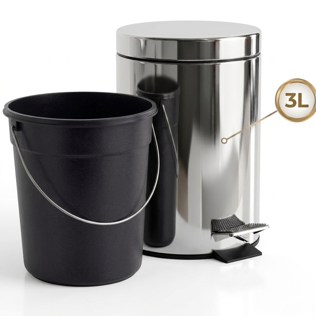 Lixeira Inox Cesto de lixo 3L Com Pedal  Tampa balde Removível Banheiro pia cozinha lixeira pequena