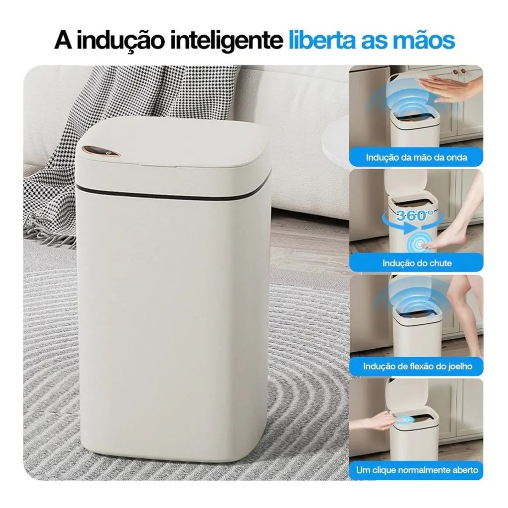 Lixeira Inteligente 16 Litros Usb Com Sensor Automátic Branco/creme
